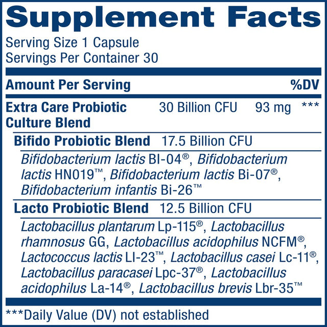 Renew Life Extra Care Digestive Adult Probiotic, Unisex, 30 Billion CFU, 12 Strains, 30 Count