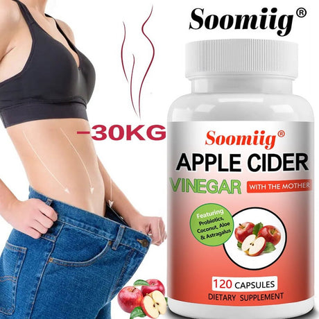 Soomiig Apple Cider Vinegar Capsules - 100% Organic Apple Cider Vinegar Pills - Natural Digestion, Immune Boosting Support and Cleansing Supplement with Probiotics