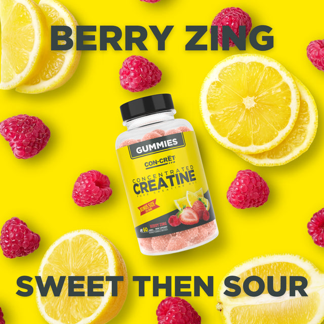 CON-CRET Concentrated Creatine Gummies, Berry Zing Flavor, Supports Muscle & Brain Health, 60 Ct