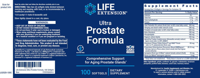 Life Extension Ultra Prostate Formula, 100 Softgels - Natural Prostate Supplement for Men - New Blue Bottle