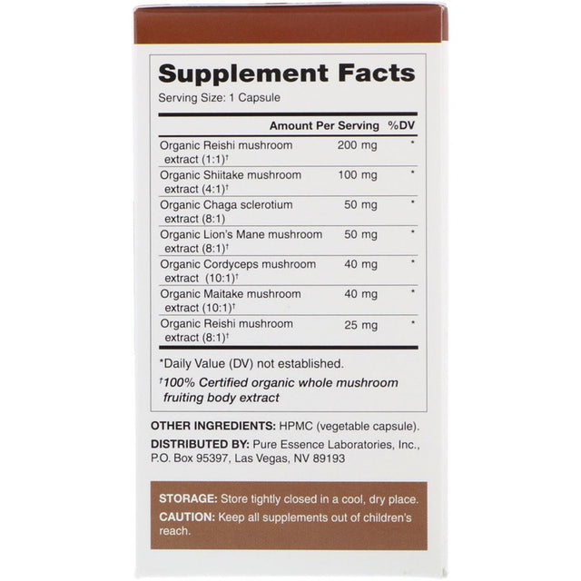 Mycomune 4X Immune Support Supplement - Organic Mushrooms Reishi, Lion'S Mane, Cordyceps, Chaga, Shiitake, Maitake for Stress, Energy and Brain by Pure Essence- 60 Caps