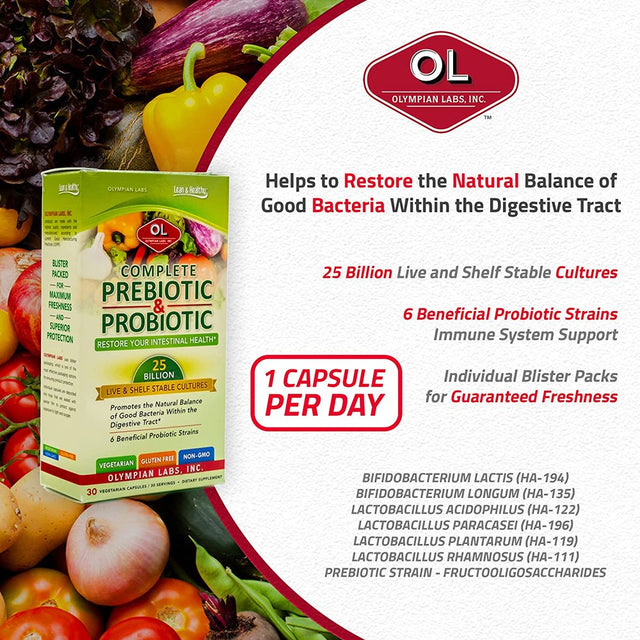 Olympian Labs Complete Prebiotic and Probiotic Supplement, 30 Count