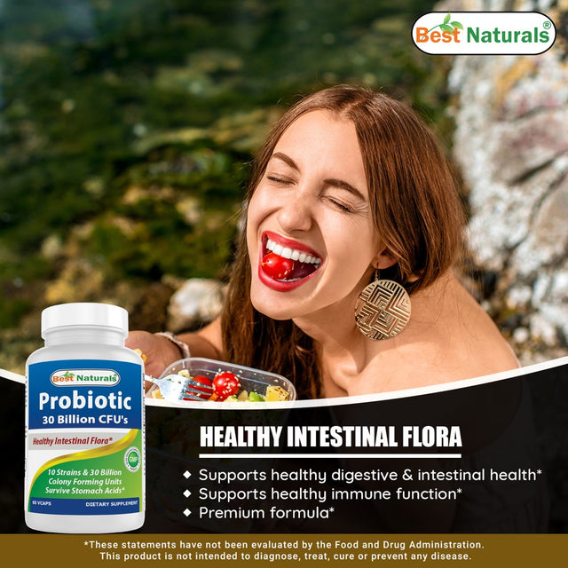 Best Naturals Probiotic 10 Strains & 30 Billion CFU Intestinal Flora 60 Vegetarian Capsules | Shelf Stable Probiotic