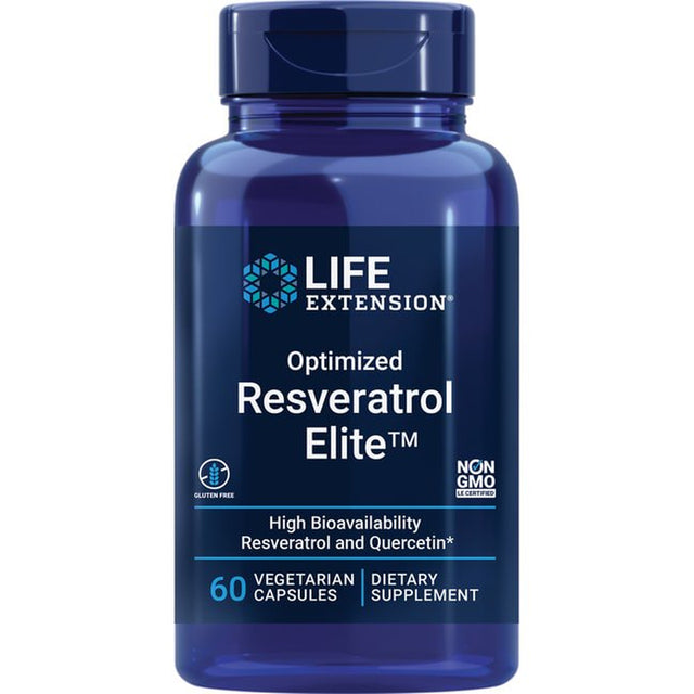 Life Extension Optimized Resveratrol Elite™ - Live a Long, Healthy Life with Trans-Resveratrol & Quercetin - Gluten-Free, Non-Gmo - 60 Vegetarian Capsules (2-Month Supply)