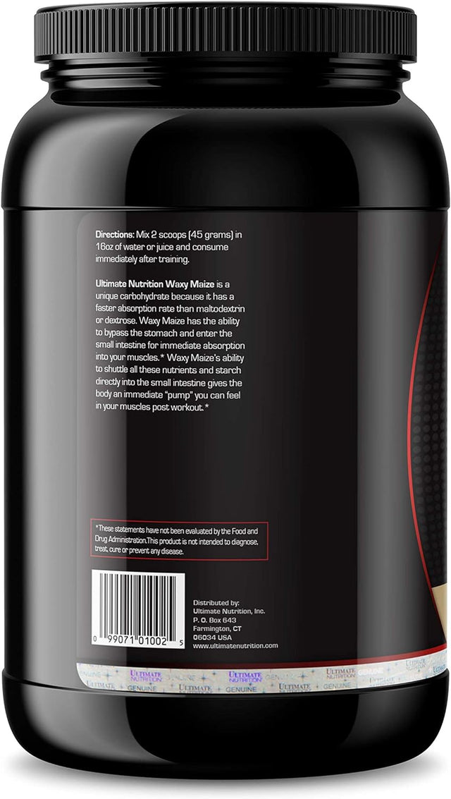 Ultimate Nutrition Waxy Maize, Zero Sugar Carbohydrate Powder, Unflavored Protein Powder, Muscle Mass Gainer, Post Workout Recovery Drink, 3 Pound, Natural