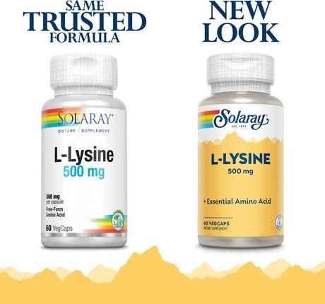 SOLARAY L-Lysine 500Mg | Amino Acid | Healthy Cognitive, Immune System & GI Function, Bones, Joints & Skin Support | 60 Vegcaps
