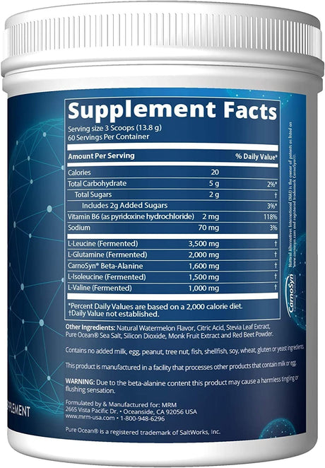 MRM Nutrition Reload BCAA+G Post-Workout Recovery | Watermelon Flavored | 9.6G Amino Acids | with Carnosyn® | Muscle Recovery | Keto Friendly | 840G, 67 Servings