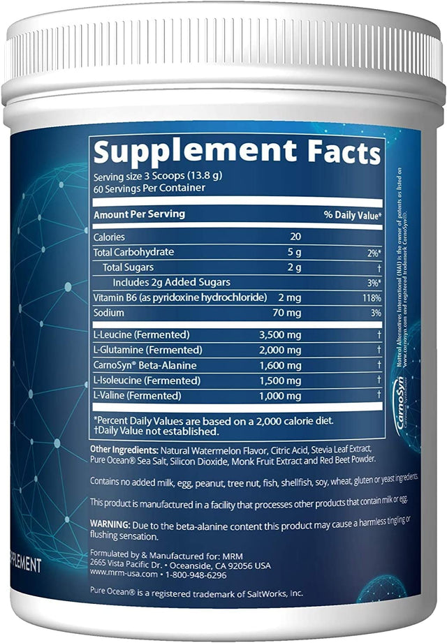 MRM Nutrition Reload BCAA+G Post-Workout Recovery | Watermelon Flavored | 9.6G Amino Acids | with Carnosyn® | Muscle Recovery | Keto Friendly | 840G, 67 Servings