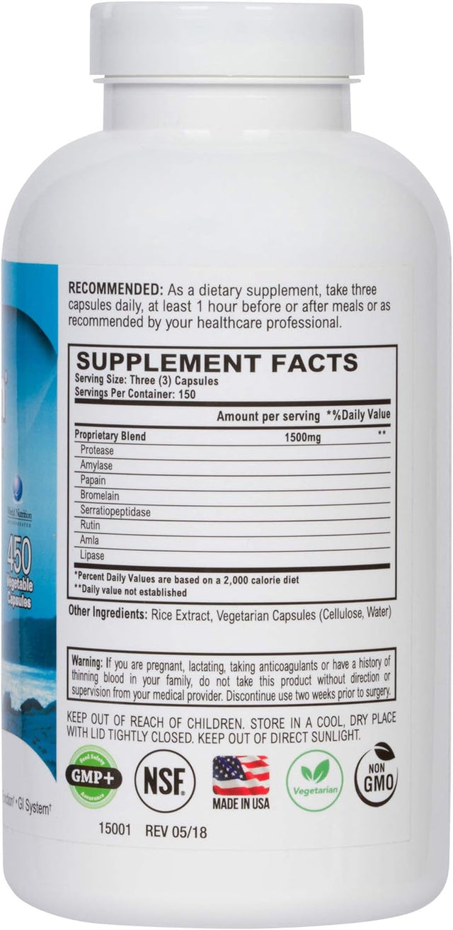 Original Proteolytic Systemic Digestive Enzyme Formula Serrapeptase Source | Immune and Joint Support Increase Blood Flow Cardio Function | Healthy Men Women (450 Capsules)