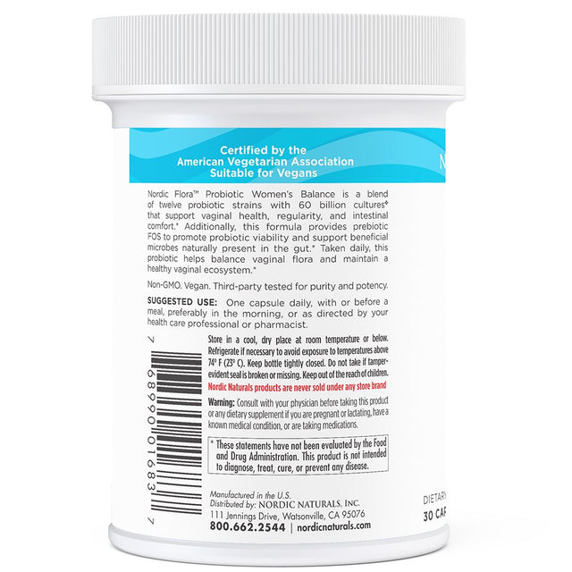 Nordic Naturals Nordic Flora Probiotic Women'S Balance, Capsules, Vegan, 30 Ct