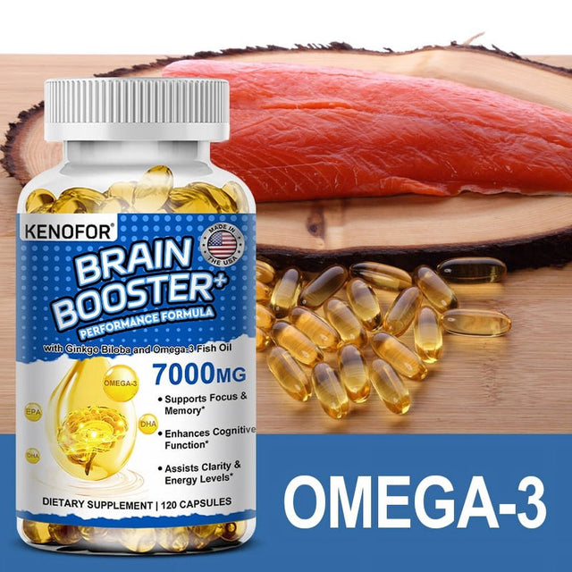 KENOFOR Brain Booster - 7000 Mg of EPA & DHA Optimum Essential Fatty Acids to Support Heart, Brain & Joints Advanced Burp-Free Softgel Supplement