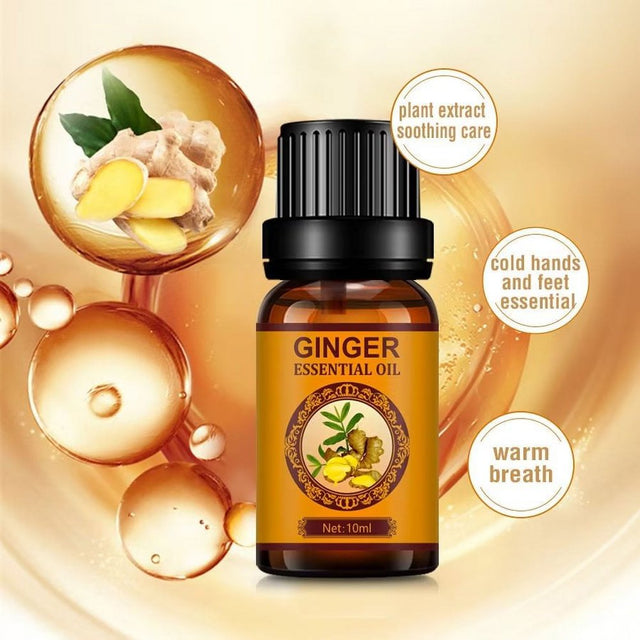 Wisdom Ginger Essential Oil, Belly Drainage Ginger Oil, Lymphatic Drainage Ginger Oil, Plant Aroma Oil Massage to Promote Blood Circulation, Care for Skin, Fat Burning, Weight Loss, 1PCS, 10ML