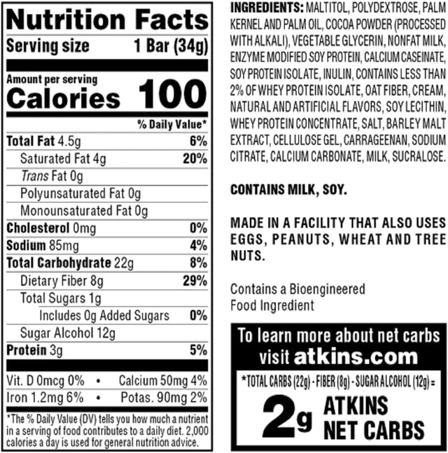 Atkins Endulge Chocolate Caramel Mousse Bar, Dessert Favorite, 1G Sugar, High in Fiber, 5 Count