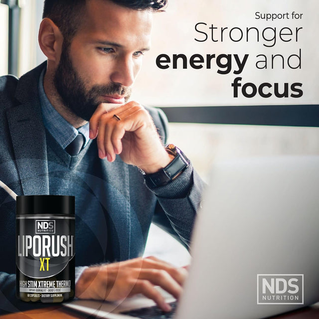 LIPORUSH NDS Nutrition XT - Super Concentrated Thermogenic with L-Carnitine & Teacrine for Shredding Fat - Supports Maximum Energy, Focus, Calorie Burning, Diuretic, Appetite Control (60 Capsules)