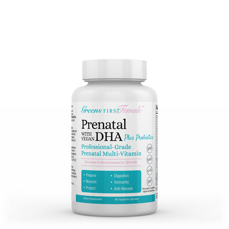 Greens First Female Prenatal with Vegan DHA plus Probiotics, 90 Capsules – Prenatal Vitamin Formulated with DHA