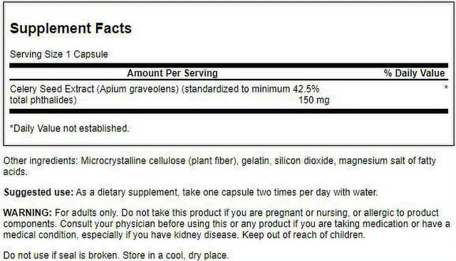 Swanson Maximum Strength Celery Seed Extract Capsules, 150 Mg, 60 Count