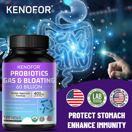 KENOFOR Probiotic Capsules with Lactobacillus Acidophilus, Powerful Antioxidants to Support Skin, Cardiovascular, Digestive, Immune and Respiratory Health