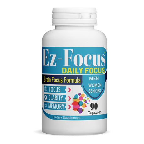 Ez-Focus Daily Focus Brain Booster Supplements for Adults, Men, Women & Seniors- Memory Supplement for Brain Focus & Clarity, Brain Vitamins Elevate Brain Function - 90 Brain Health Capsules