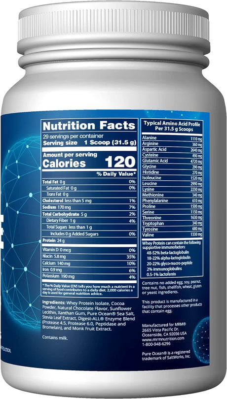 MRM Nutrition Isolate Whey Protein | Chocolate Flavored | 24G Protein | Added Bcaas + Glutamine | with Digestive Enzymes | Hormone + Antibiotic Free | 29 Servings