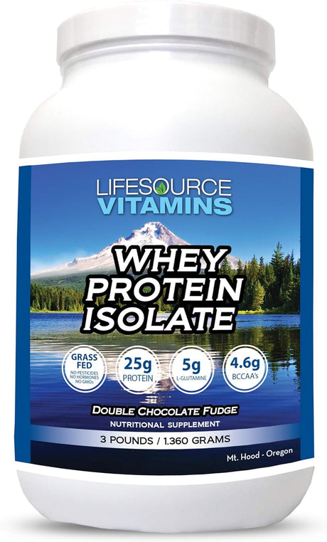 Lifesource Vitamins 3 Lb - US Dairy Cows Grass Fed Whey Protein Isolate - Double Chocolate Fudge Sweetened W/Stevia - 3 Lb Powder