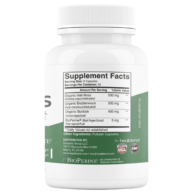 Healblend Organic Irish Moss, Bladderwrack, Burdock, & Bioperine - 1405Mg with Black Pepper - Natural Wellness and Detox Support Supplement - 60 Capsules 3-Pack