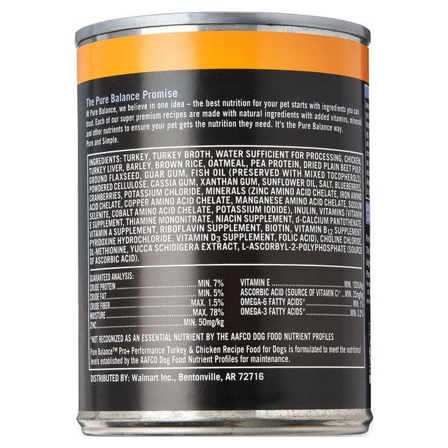 Pure Balance Pro+ Performance Wet Food for Dogs, Turkey & Chicken Recipe, 12.5 Oz