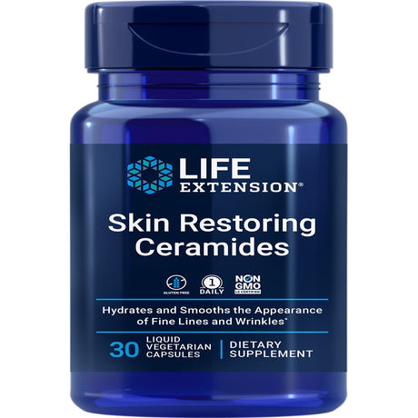Life Extension Skin Restoring Ceramides – Wheat Oil Extract – Hydrates & Smooths the Appearance of Fine Lines & Wrinkles – Gluten-Free, Non-Gmo, 1-Daily, Vegetarian – 30 Liquid Capsules