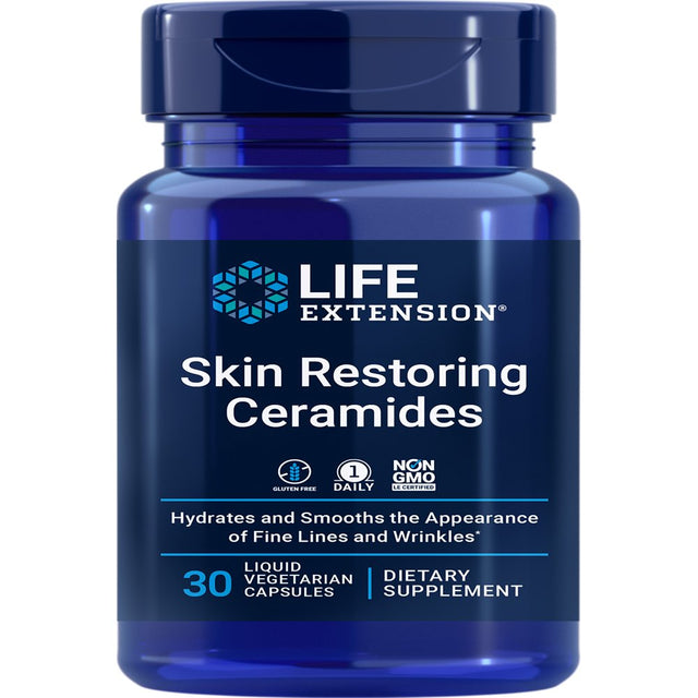 Life Extension Skin Restoring Ceramides – Wheat Oil Extract – Hydrates & Smooths the Appearance of Fine Lines & Wrinkles – Gluten-Free, Non-Gmo, 1-Daily, Vegetarian – 30 Liquid Capsules