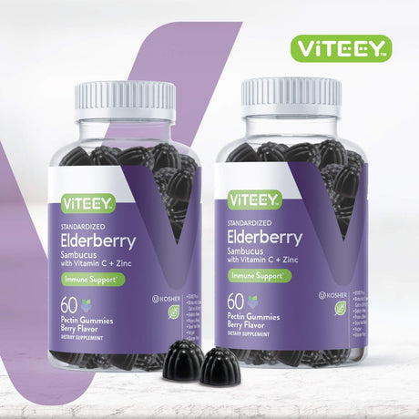 Sambucus Black Elderberry Gummies [3 in 1 Immune Booster] plus Zinc & Vitamin C - Herbal Dietary Supplements, Plant Based Pectin - Good for Adults Teens & Kids - Berry Flavored Gummy [60 Count-2 Pack]