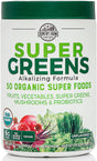 Country Farms Super Greens Natural Flavor, 50 Organic Super Foods, USDA Organic Drink Mix, Super Foods, Mushrooms & Probiotics, Supports Energy, 20 Servings, 10.6 Oz