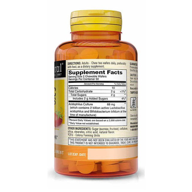 Mason Natural Probiotic Acidophilus with Bifidus 2 Billion CFU per Serving- a Healthy Digestion, Improved Gastrointestinal Health, Strawberry Flavor, 100 Chewable Wafers