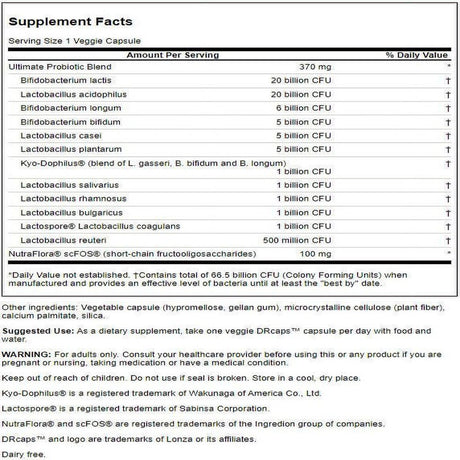 Swanson Ultimate Probiotic Formula Vegetable Capsules, 66.5 Billion Cfu, 30 Count