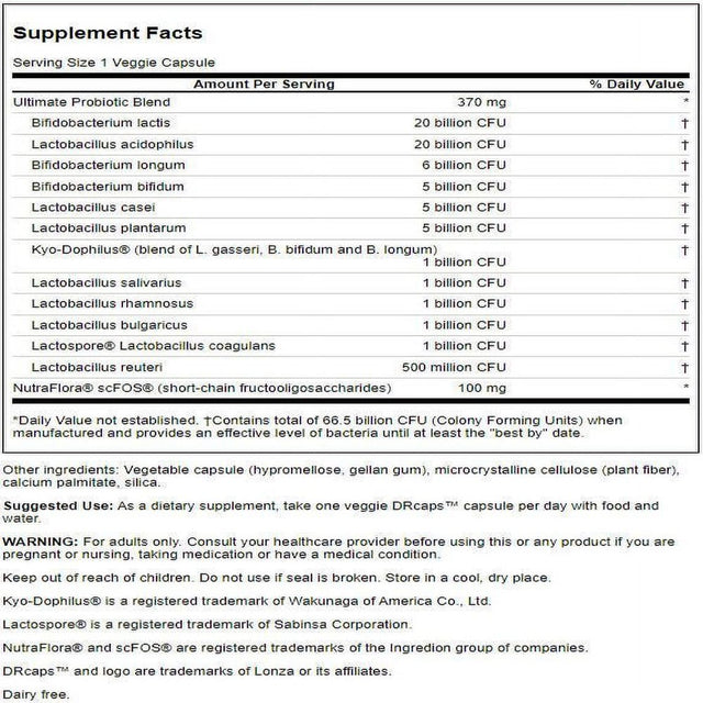 Swanson Ultimate Probiotic Formula Vegetable Capsules, 66.5 Billion Cfu, 30 Count