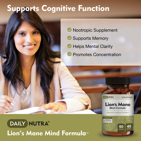 Lion’S Mane Mind Formula by Dailynutra - Nootropic Supplement for Cognitive Brain Health | Organic Mushroom Extract with Bacopa, Gingko, and Gota Kola (90 Capsules)