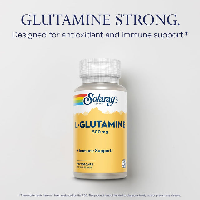 SOLARAY L-Glutamine 500Mg | Healthy Muscle Recovery, Gastrointestinal & Immune System Support | Non-Gmo | Vegan | Lab Verified | 50 Vegcaps