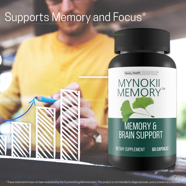 Mynokii Memory - Nootropic Brain Supplement - Memory & Brain Support with Gingko Biloba & DMAE - Aid Memory, Focus, Mood, & Productivity - Promote Clear Thinking & Concentration - Memory Supplements