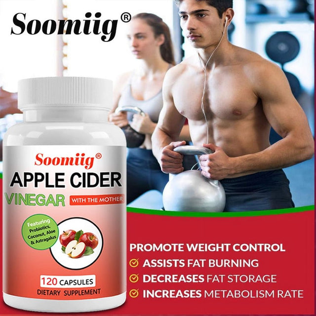 Soomiig Apple Cider Vinegar Capsules - 100% Organic Apple Cider Vinegar Pills - Natural Digestion, Immune Boosting Support and Cleansing Supplement with Probiotics