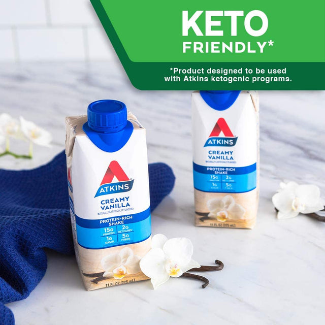 Atkins Gluten Free Protein-Rich Shake, Creamy/French Vanilla, Keto Friendly, (Packaging May Vary) , 11 Fl Oz (Pack of 4)