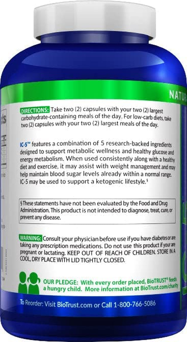Biotrust IC-5 Keto and Carb Management Supplement, Metabolic Support for Ketosis, Supports Keto, Low Carb and Paleo Lifestyle (60 Servings)