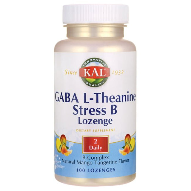 KAL GABA L-Theanine Stress B Lozenge | Healthy Relaxation, Mood & Focus Support | B Complex Vitamins | Natural Mango Tangerine Flavor | 100 Lozenges