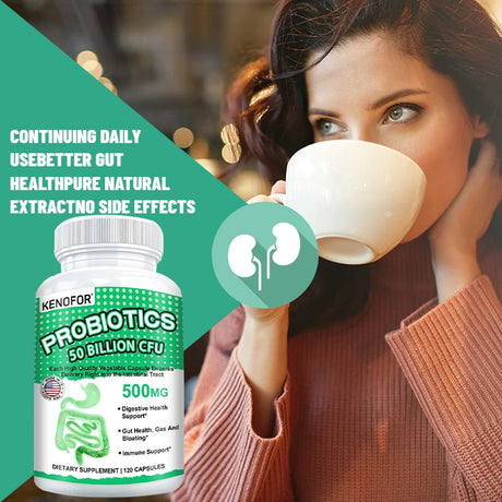 KENOFOR Probiotic 50 Billion for Women and Men with Lactobacillus Acidophilus for Digestive, Colon and Immune Support Daily Gas Relief Dairy-Free