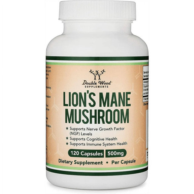 Lions Mane Mushroom Capsules (Two Month Supply - 120 Count) Organic and Vegan Supplement - Nootropic for Brain Health and Growth, Immune Booster, Made in the USA by Double Wood Supplements