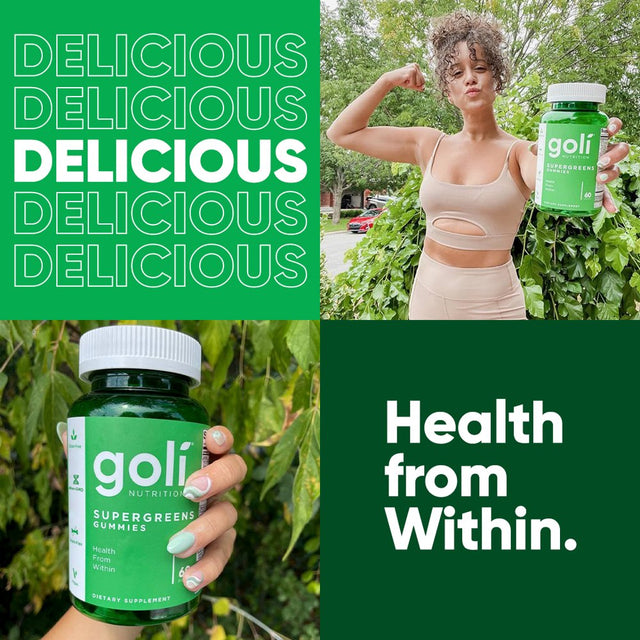 Goli Nutrition Supergreens Gummies, Super Green and Probiotic Blend Dietary Supplement, 60 Count