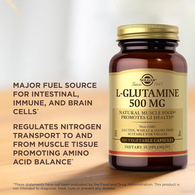 Solgar L-Glutamine 500 Mg - 100 Vegetable Capsules - Natural Muscle Food - Non-Gmo, Vegan, Gluten Free, Dairy Free, Kosher - 33 Servings