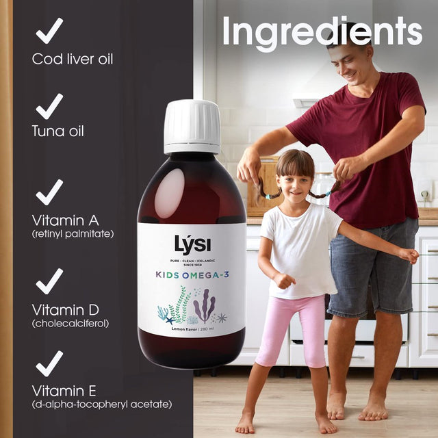 Lysi Natural Omega 3 for Kids [Boost Growth and Brain Development] , Supplements for Children [No Fish Taste], Scrumptious Lemon Flavor Fish Oil with EPA and DHA 280 Ml