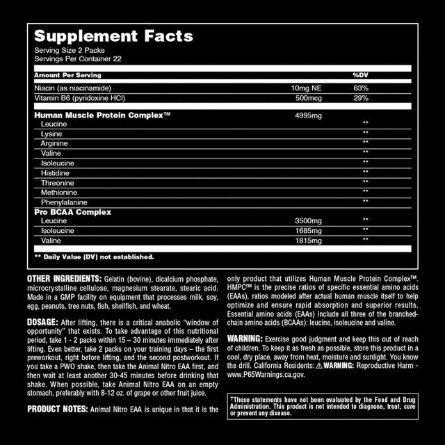 Animal Nitro – Essential Animo Acids with BCAA Supplement – Recover and Grow Muscle – Turn Your Muscles Anabolic after Your Workout – 44 Packs (AN-NI-044-01)