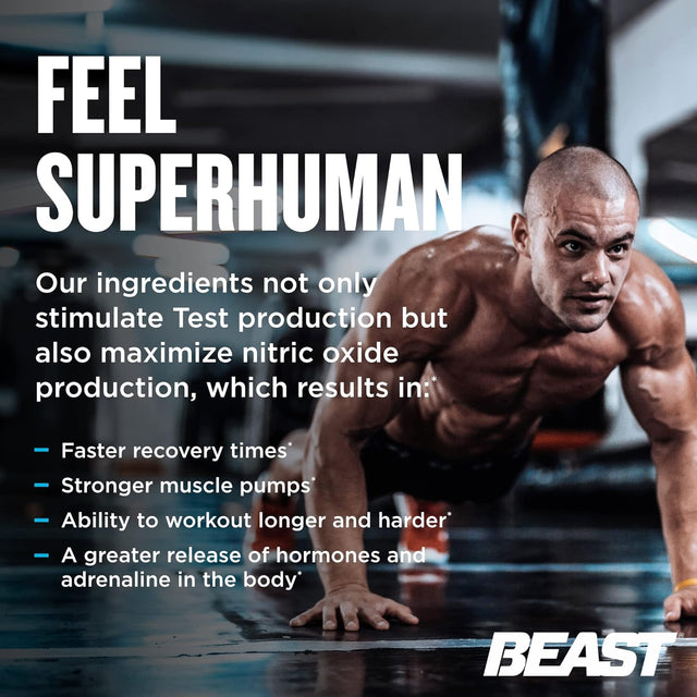Beast Sports Nutrition Super Test - 180 Capsules - Boost Natural Testosterone Levels - Maximize Strength, Burn Body Fat, Faster Recovery & Increase Performance - 45 Servings