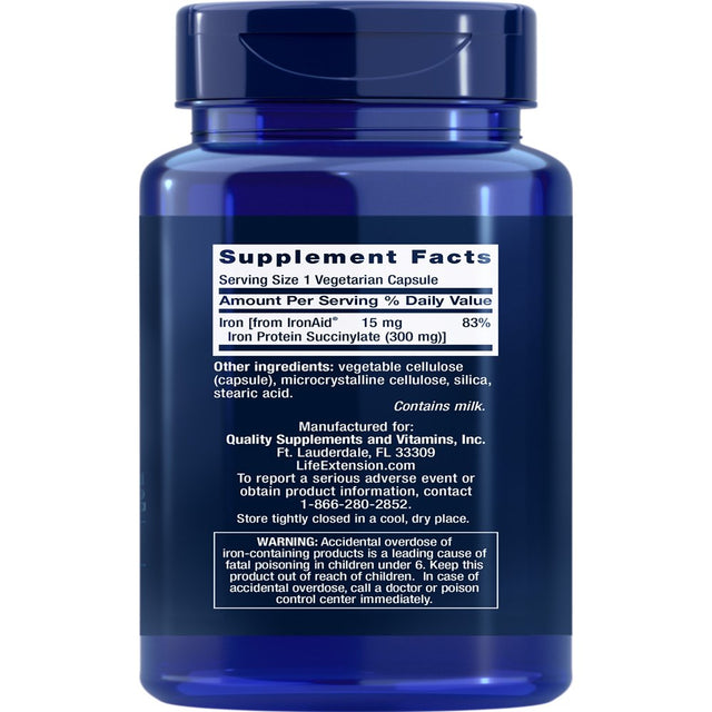 Life Extension Iron Protein Plus, 300 Mg - Supports Red Blood Cell & Protein Production - Gluten-Free, Non-Gmo - 100 Vegetarian Capsules