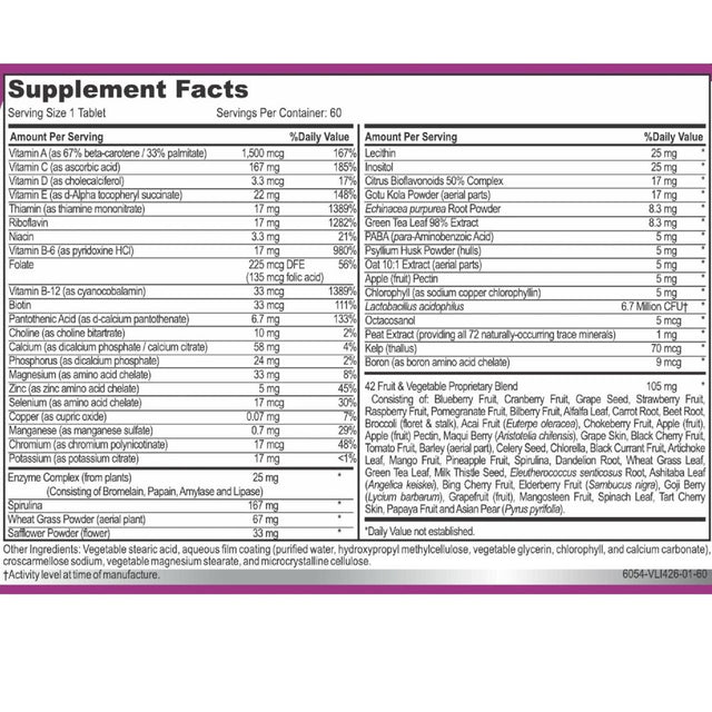 Miraclemulti Multivitamin Supplement for Women - Daily Vitamins and Minerals with Probiotics, Vitamin D3, Biotin, Folic Acid + 42 Fruit & Vegetable Blend - 60 Tablets
