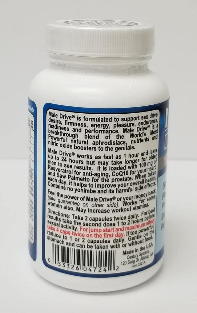 Male Drive: Male Enhancement Formula - Natural Supplement Supports Sexual Readiness and Performance, 60 Supplements, 1 Bottle (10-20 Day Supply)